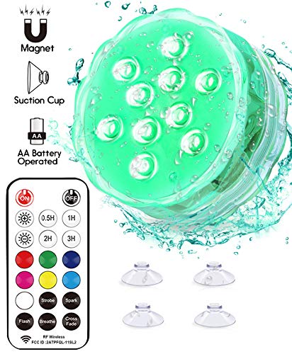 Product Cover Magnet Waterproof Submersible LED Lights- Alilimall Hot Tub Lights Multicolor Underwater Spa Lights Strong RF Remote Controlled AA Battery Operated with Suction Cups for Aquarium Home Christmas Decor