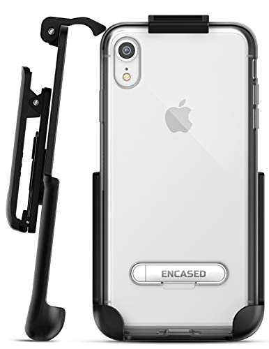 Product Cover Encased iPhone XR Belt Clip Clear Case with Holster (Reveal Series) Ultra Slim Fit Transparent Cover with Metal Kickstand and Holder (Silver)