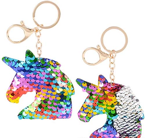 Product Cover Rhode Island Novelty 3 Inch Flip Sequin Plush Rainbow Silver Magical Unicorn Keychains 2pc Set
