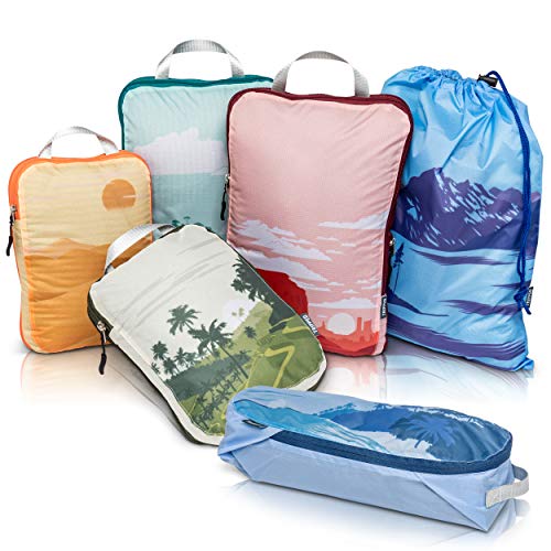 Product Cover Compression Packing Cubes for Travel-Luggage and Backpack Organizer Packaging Cubes for Clothes (Graphic, 6Piece)