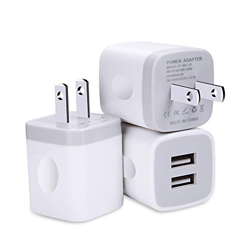 Product Cover USB Wall Charger, Charging Block, FiveBox 3Pack Dual Port 2.1A Wall Charger Brick Base Adapter Charging Cube Plug Charger Box Compatible iPhone X/6/6S/7/8 Plus, iPad, Samsung, Android, LG, HTC, Phone