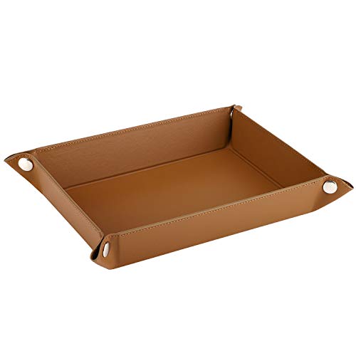 Product Cover Luxspire Valet Tray, PU Leather Tray, Catchall Tray, Men Women Jewelry Key Tray, Desk Storage Plate for Key Coin Phone Jewelry Wallet, Medium Size - Brown