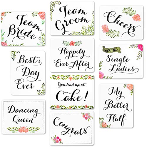 Product Cover Wedding Photo Booth Sign Props - Set of 5 - Double Sided, Floral Style Hard Plastic Prop Signs