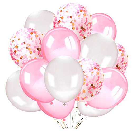 Product Cover Konsait 50 Pieces 12 Inches Latex Balloons Confetti Balloons Pink and White Balloons Helium Balloons Party Supplies for Wedding Birthday Girl Baby Shower Party Decoration