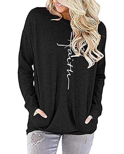 Product Cover ZILIN Women's Casual Letter Print Crewneck T-Shirt Long Sleeve Tunic Tops Sweatshirt with Pockets