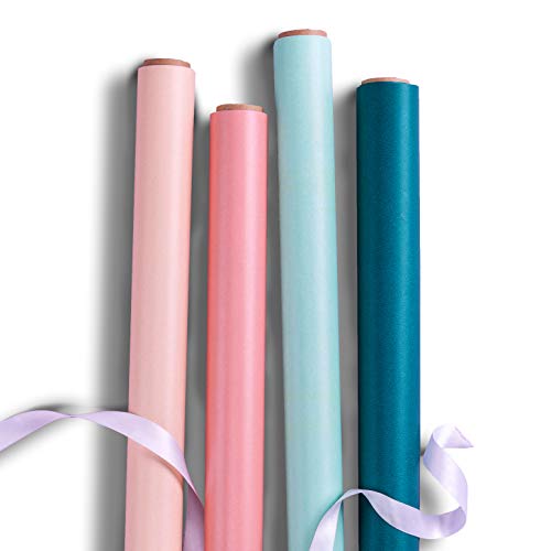 Product Cover RUSPEPA Colorful Reversible Wrapping Paper - 4 Roll (Nude+Violet,Mint+Yellow,Teal+Orange,Peachpuff+Blue)-30Inch X 10Feet Per Roll