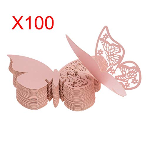 Product Cover Kmall 100 x Pearly Pink Butterfly Wedding Party Table Number Name Paper Place Decorations Mark Cards Placeholder Marker Bottle Marker Wine Glass Cup Wall Decals Sticker for Wedding Favor Party Birth