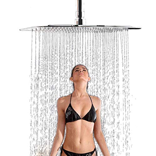 Product Cover Suguword 16 Inch Large Square Rain Showerhead, Stainless Steel Shower Head with Polish Chrome Finish, Ultra Thin Waterfall Full Body Coverage with Silicone Nozzle Easy to Clean and install