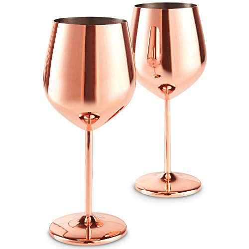 Product Cover VonShef Copper Stainless Steel Wine Glasses Set of 2 16oz Shatter Proof Glasses with Gift Box