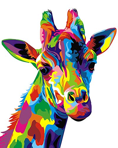 Product Cover iFymei Paint By Number Kits Paintworks Acrylic DIY Oil Painting for Kids and Adults Beginner Animals Canvas(Color Deer-Color giraffe)