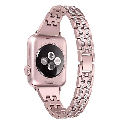 Product Cover Secbolt Bling Bands Compatible Apple Watch Band 38mm 40mm iWatch Series 5/4/3/2/1 Diamond Rhinestone Metal Jewelry Wristband Strap, Rose Gold