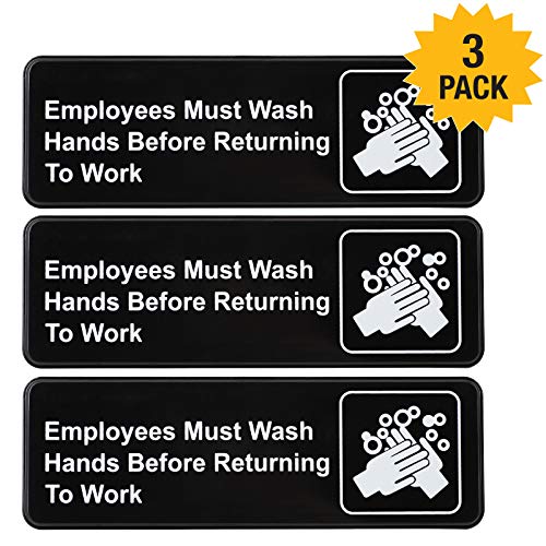Product Cover Employees Must Wash Hands Before Returning to Work Sign: Easy to Mount Plastic Safety Informative Sign with Symbols Great for Business, 9