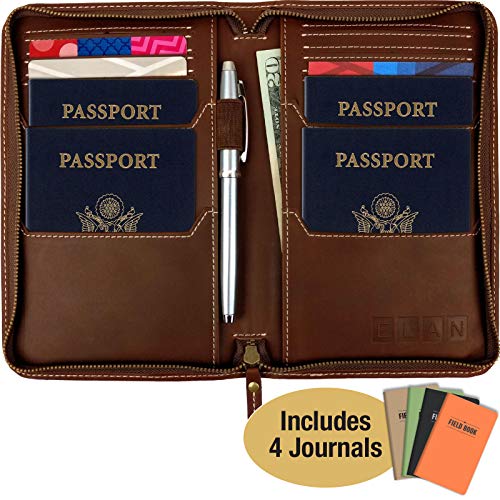 Product Cover Leather Travel Wallet & Passport Holder: Passport Cover holds 4 Passports, Credit Cards, ID, Travel Journals and Document Holder. BONUS: Includes a set of 4 Travel Journals/Notebooks.