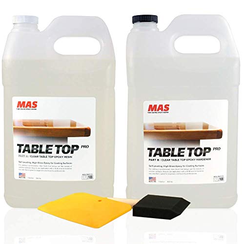 Product Cover Crystal Clear Epoxy Resin Two Gallon Kit | MAS Tabletop Pro Epoxy Resin & Hardener | Two Part Kit for Wood Tabletop, Bar Top, Resin Art | Set Includes Spreader & Brush | Professional Grade (2 Gallon)
