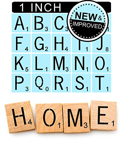 Product Cover Scrabble Style Letter Stencils for Painting Signs & Tiles, 1 Inch, Reusable & Thic