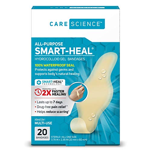 Product Cover Care Science Fast Healing All-Purpose Hydrocolloid Gel Bandages.78 in x 2.36 in, 20 ct | 100% Waterproof Seal Promotes Up to 2X Faster Healing, Reduces Scarring, for Wound Care or Blisters