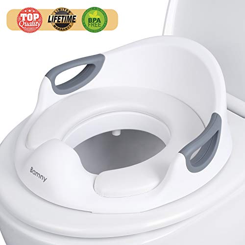Product Cover Bamny Potty Training Seat, Toilet Trainer Seats for Boys &Girls, Toilet Seat with Cushion Handle and Backrest,Toddler Training Seat for Round and Oval Toilets(White)
