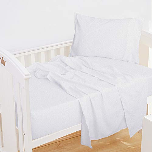 Product Cover NTBAY 3-Piece Microfiber Toddler Sheet Set, Solid Crib Fitted Sheet Flat Sheet and Envelope Pillowcase, Baby Bedding Sheet & Pillowcase Sets, White
