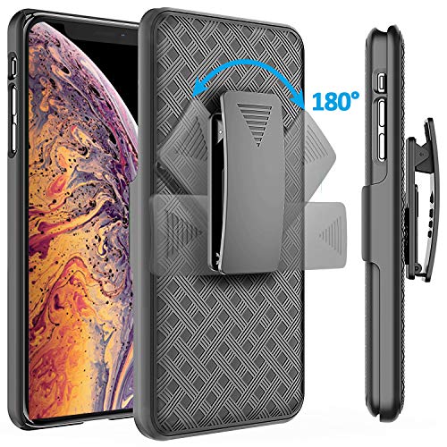 Product Cover Comsoon iPhone Xs Max Case Holster, [Heavy Duty Protection][Belt Clip][Kickstand] 2 in 1 Slim Hard Shell Cover with 180 Degree Swivel Belt Clip Holster for Apple iPhone Xs Max 6.5 inch 2018 (Black)