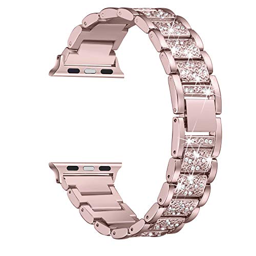 Product Cover Secbolt Bling Bands Compatible with Apple Watch Band 38mm 40mm iWatch Series 5/4/3/2/1, Dressy Jewelry Metal Bracelet Adjustable Wristband, Rose Gold