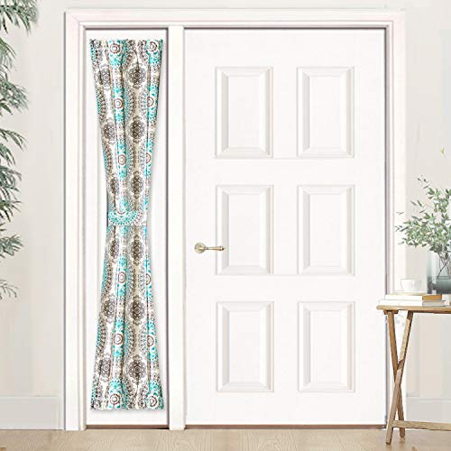 Product Cover DriftAway Bella Door Curtain Sidelight Curtain Thermal Rod Pocket Room Darkening Privacy French Panel Single Curtain with Bonus Adjustable Tieback 25 Inch by 72 Inch plus 1.5 Inch Header Aqua and Gray