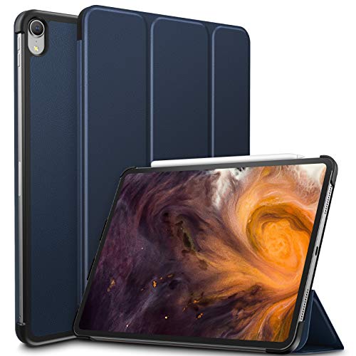 Product Cover Infiland iPad Pro 11 Case,Tri-Fold Shell Case Compatible with iPad Pro 11 Inch 2018 Release (Support 2nd Gen Apple Pencil Wireless Charging, Auto Wake/Sleep), Navy