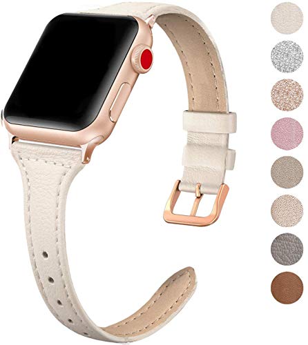 Product Cover SWEES Leather Band Compatible for Apple Watch iWatch 38mm 40mm, Slim Thin Elegant Genuine Leather Strap Compatible iWatch Series 5 Series 4 Series 3 Series 2 Series 1 Sport Edition, Ivory White