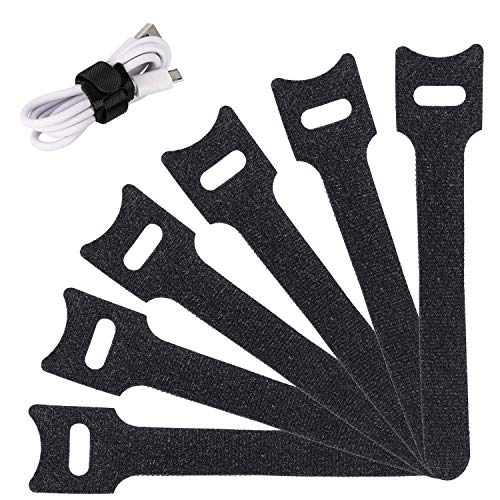 Product Cover Reusable Cable Ties Management Straps -(20 Piece) 6 Inch Strong &Microfiber fastening cloth, Adjustable Fastener Cable Strap Hook and Loop Cord Ties, Black.