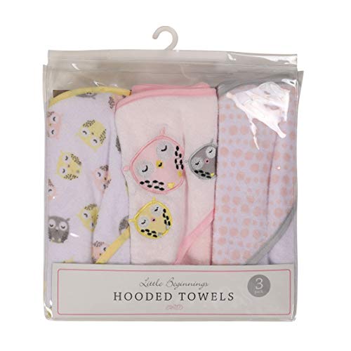 Product Cover Buttons and Stitches 3 Piece Infant Hooded Towel in PVC Packaging, Owl