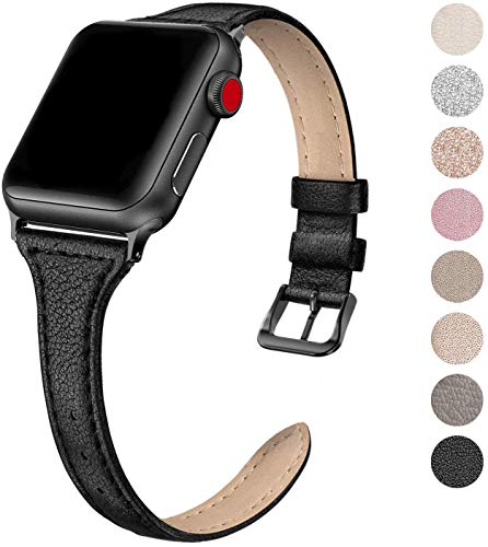 Product Cover SWEES Leather Band Compatible for Apple Watch iWatch 38mm 40mm, Slim Thin Dressy Genuine Leather Strap Compatible iWatch Series 5 Series 4 Series 3 Series 2 Series 1 Sport Edition, Lichee Black