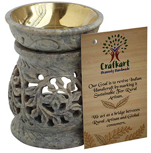 Product Cover Crafkart 4 Inches Natural Stone Tea Light Holder, Aromatherapy Essential Oil Warmer Burner Candle Holder Diffuser Home Decorative Spa Yoga Meditation - Floral