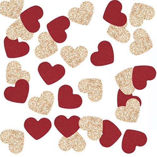 Product Cover Fonder Mols Burgundy and Rose Gold Heart Shaped Party Confetti for Wedding Bridal Shower Bachelorette Engagement Rose Gold Party Decorations 200 Pcs/Pack
