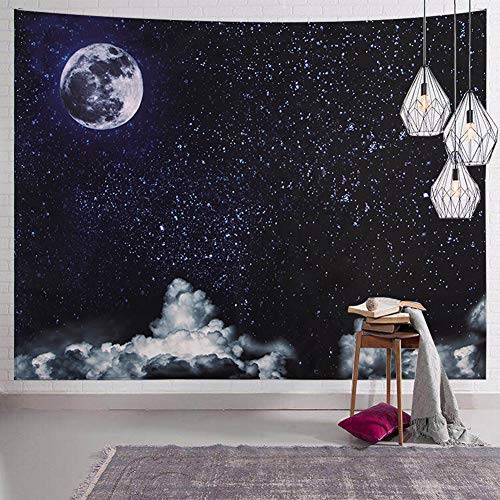 Product Cover SENYYI Moon Stars Wall Tapestry Wall Hanging Outer Space and Galaxy Tapestry Night Sky with White Cloud Home Decor for Room (70.9 x 92.5 inches)