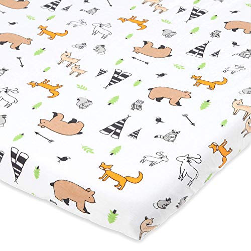 Product Cover Bassinet Sheet | Stretchy Jersey Cotton Fitted Cradle Sheet 15 x 33 for Oval, Rectangle Bassinet Mattress | Sleeper Cover | Woodland Animals
