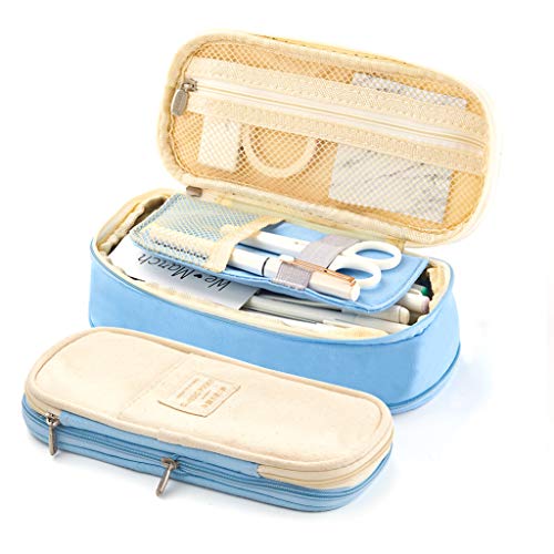 Product Cover EASTHILL Big Capacity Pencil Pen Case Office College School Large Storage High Capacity Bag Pouch Holder Box Organizer Light Blue