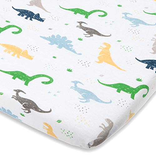 Product Cover Dinosaur Bassinet Sheets Compatible With Chicco Lullago, Halo Bassinet, Arms Reach Versatile Co Sleeper and Other Oval, Rectangle, Hourglass Bassinet pads - Pure Natural Cotton - Ultra Soft