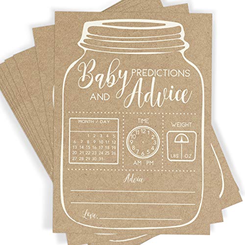 Product Cover Baby Predictions and Advice, Set of 50 Cards, Rustic Mason Jar Baby Shower Game and Activity, Fun, Unique, and Easy to Play