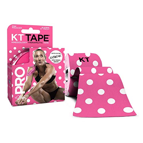 Product Cover KT Tape Pro Extreme Therapeutic Elastic Kinesiology Sports Tape, 20 Pre Cut 10 inch Strips, 100% Synthetic Water Resistant Breathable, Pro & Olympic Choice, Pink Polka Dots