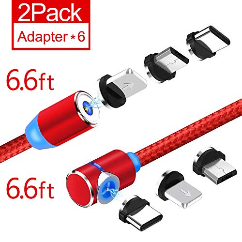 Product Cover Magnetic Phone Charging Cable, 3 in 1 Cable(2 Packs,6.6 ft Straight Cable, 6.6 ft L Shape Cable) Red