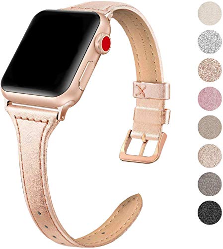 Product Cover SWEES Leather Band Compatible for Apple Watch iWatch 38mm 40mm, Slim Thin Elegant Genuine Leather Strap Compatible iWatch Series 5 Series 4 Series 3 Series 2 Series 1 Sport Edition, Rose Gold