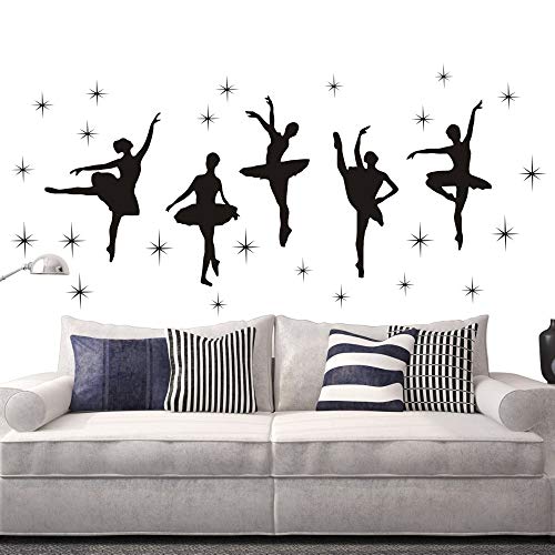 Product Cover Bedroom Decor Ballet Dance Ballerinas Stars Vinyl Wall Decals Art Stickers Dancing Ballet Nursery Kids Girls Room Decor Girls Room Wall Sticker KW-109 (Black)