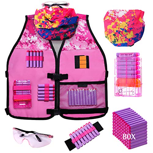 Product Cover Hely Cancy Girls Tactical Vest Kit Compatible with Nerf Guns N-Strike Elite Series with Refill Darts, Reload Clips, Tactical Mask, Wrist Band and Protective Glasses for Girls