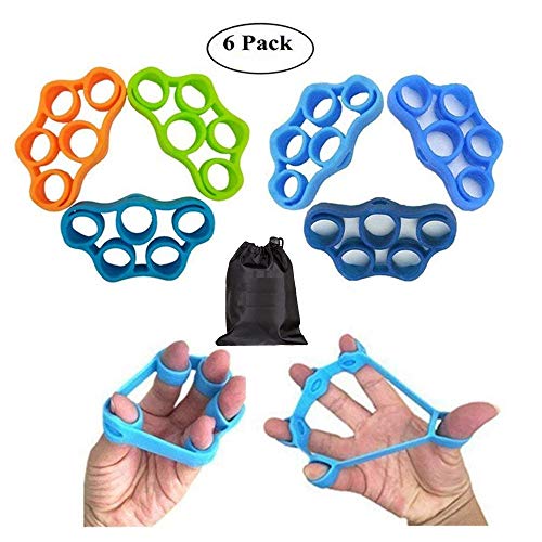 Product Cover KINGSOO Hand Grip Strengthener, Finger Stretcher,6 Pack Hand Bands Resistance with Free Bag,New Material Grip Strength Trainer for Arthritis Carpal Tunnel Exercise Guitar and Rock Climbing