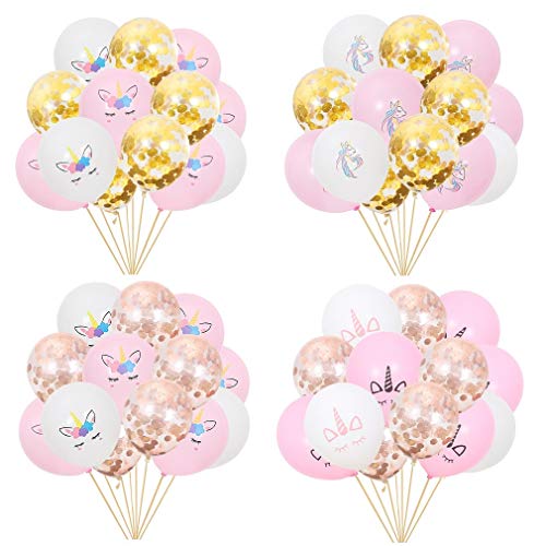 Product Cover 60Pcs Unicorn Birthday Balloons Party Decorations 12 inches White,Pink,Confetti Gold and Rose Gold Latex Balloons for Party Supplies Favor