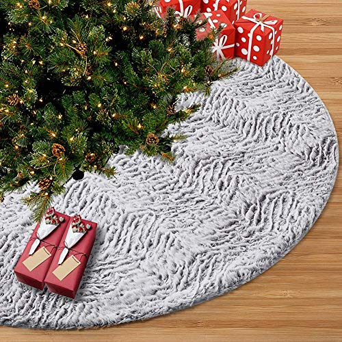 Product Cover Juegoal 48 Inch Luxury Christmas Tree Skirt Faux Fur Soft Christmas Tree Mat for Xmas Party Decoration, White