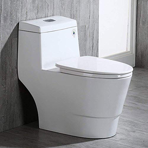 Product Cover WOODBRIDGE T-0019, Dual Flush Elongated One Piece Toilet with Soft Closing Seat, Comfort Height, Water Sense, High-Efficiency, Rectangle Button, Cotton White