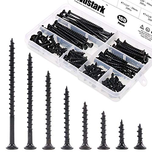 Product Cover Rustark 160-Pcs #7 Coarse Thread Drywall Screw with Phillips Drive Black Oxide Finsh Bugle Head Wood Screws Assortment Kit Ideal for Drywall Sheetrock