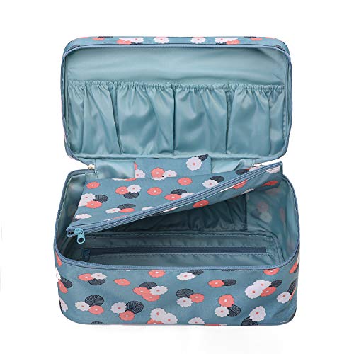 Product Cover ALENA CULIAN Closet Bra Underwear Organizer Waterproof Travel Packing Toiletry Makeup Bag (Blue Flower) (Blue)