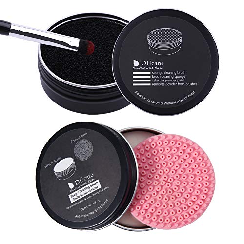 Product Cover DUcare Makeup Brush Clean Set: Solid Soap Cleanser & Color Removal Sponge - Easy to Clean Blenders Brushes Shampoo Removes Shadow Color Cosmetic Colors for Daily Use Travel Set (2Pcs,Coconut Oil)