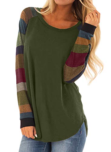 Product Cover Malaven Womens Casual Color Block Long Sleeve Pullover Tops Loose Lightweight Tunic Shirt